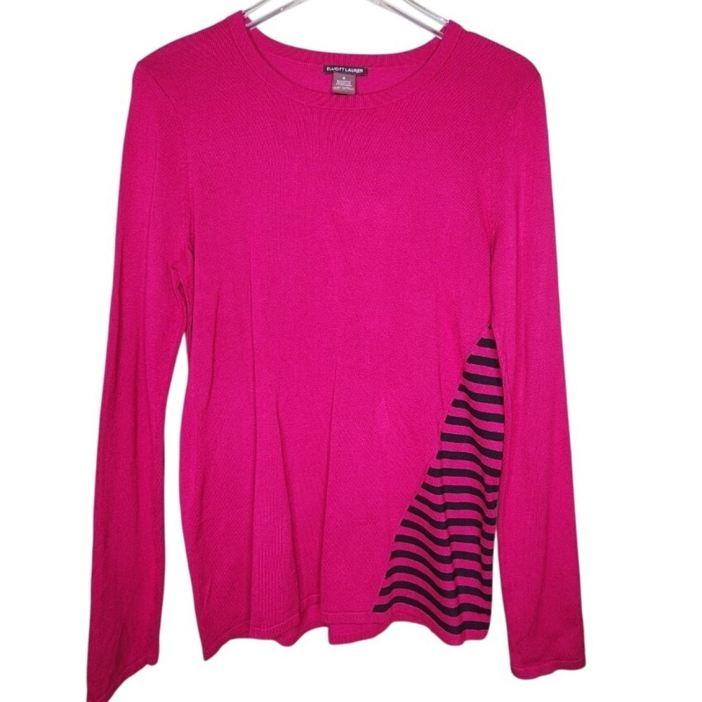 Elliott Lauren Sweater Magenta Striped Long Sleeve Pullover Crew Neck S